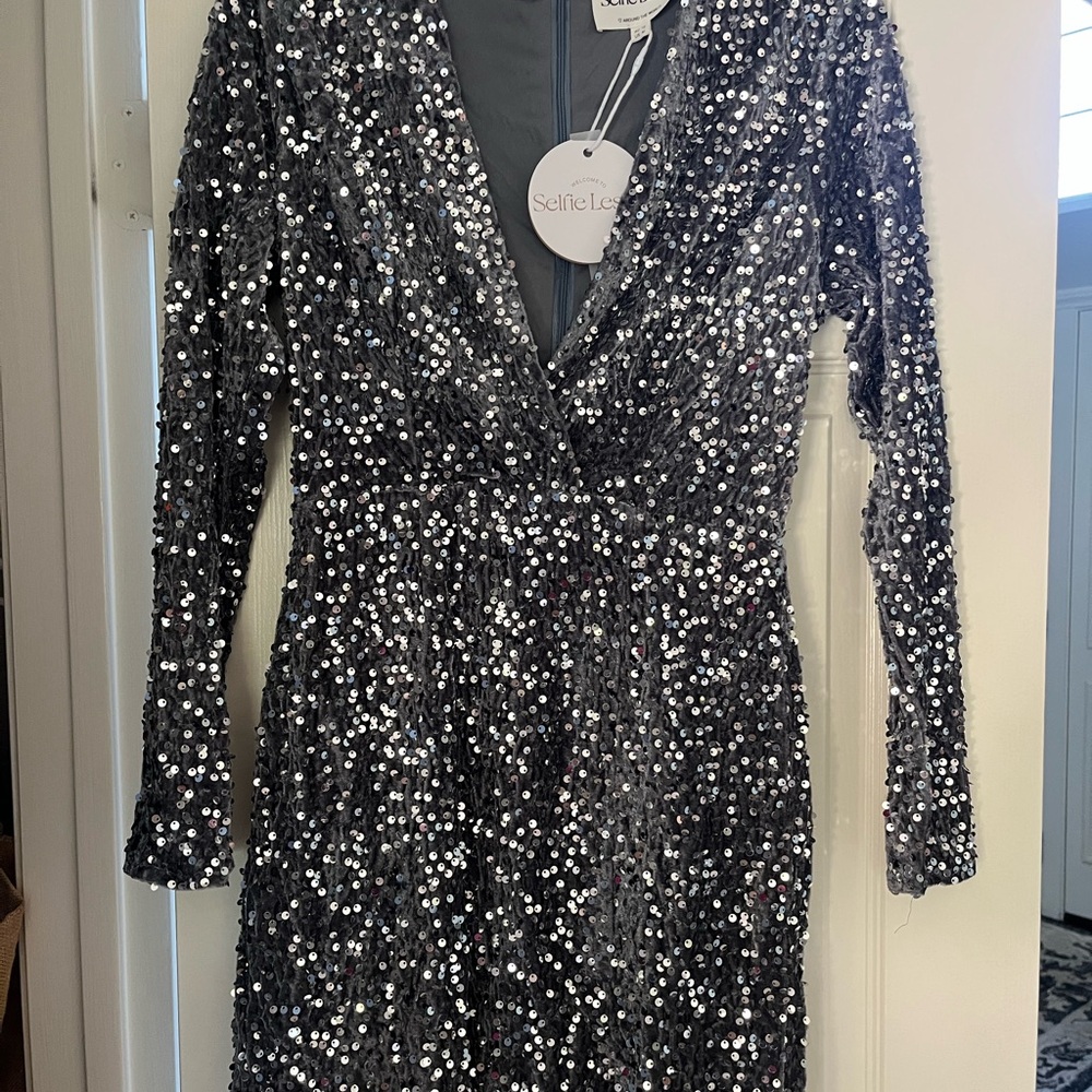 Selfie Leslie Glittering Silver Long Sleeve Dress